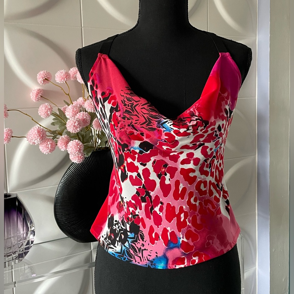 Bebe Women's Abstract Leopard Print Colorful Tank Top Size Small